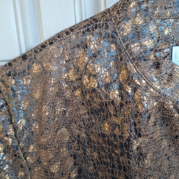 Alfred Dunner Jacket Sz10 Faux Leather Fabric Gold/Brown Long Sleeve Pockets - Picture 4 of 7